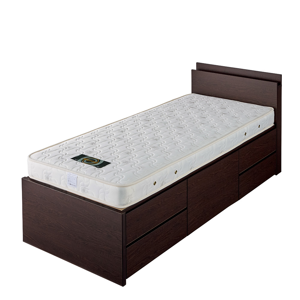 ≪幅98cm・レギュラー長さ205cm≫ 省スペース対応コンパクト収納ベッド 棚付きタイプ（国産ポケットコイルマットレス付き） 収納付きベッド ベッド 642623