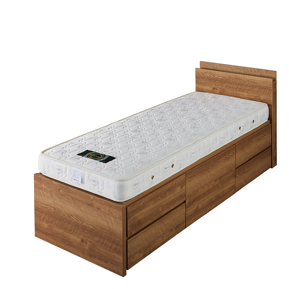 ≪幅98cm・レギュラー長さ205cm≫ 省スペース対応コンパクト収納ベッド 棚付きタイプ（国産ポケットコイルマットレス付き） 収納付きベッド ベッド 642623