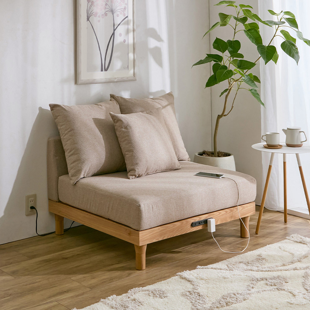 組み合わせが楽しめる天然木の広々ローソファ コンセント付き 幅90cm奥行87cm高さ80cm・85cm ファブリックソファ ソファ 642704