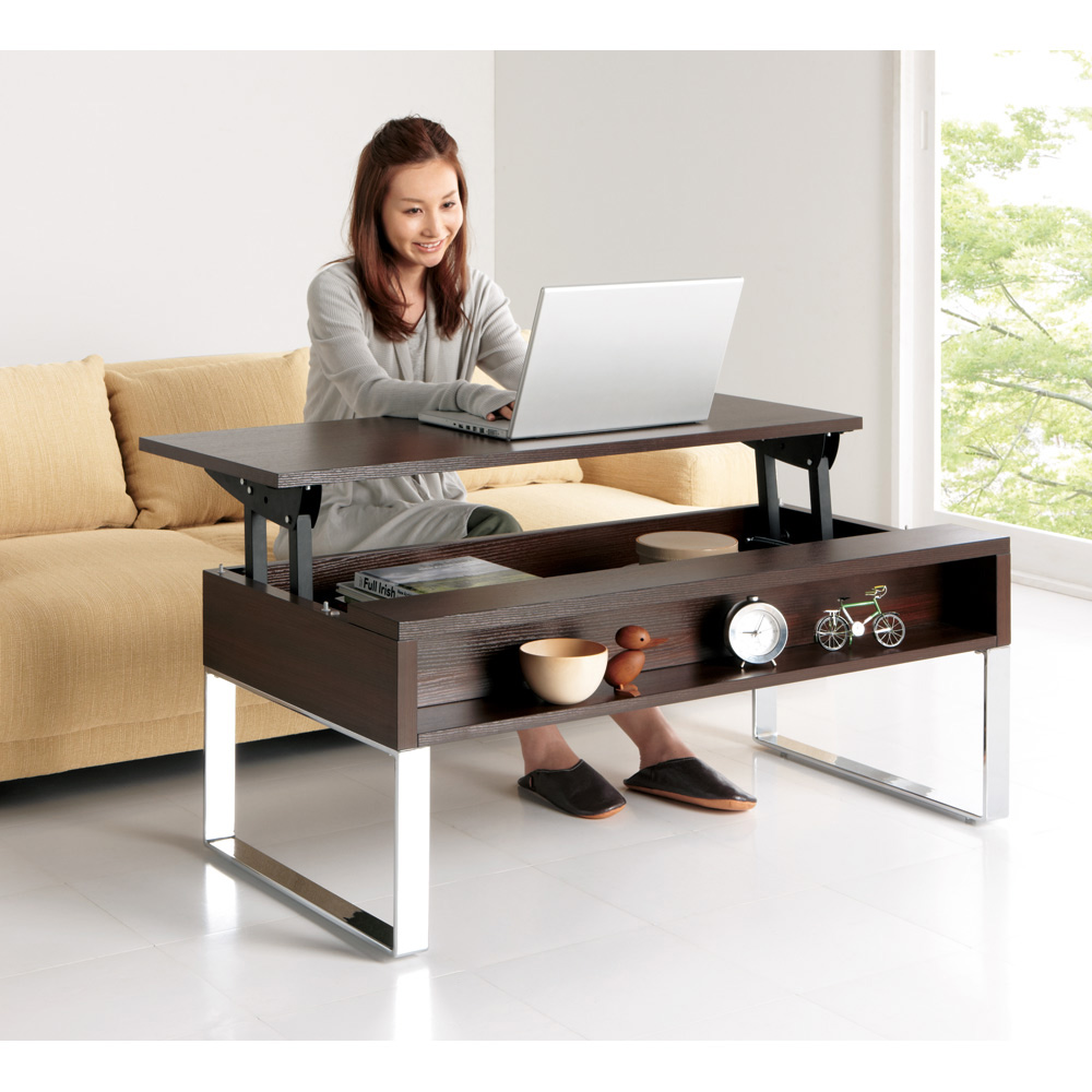 収納もたっぷり！腰かけながら使えるリフティングテーブル 幅110cm 昇降式 リフティングテーブル テーブル 642808