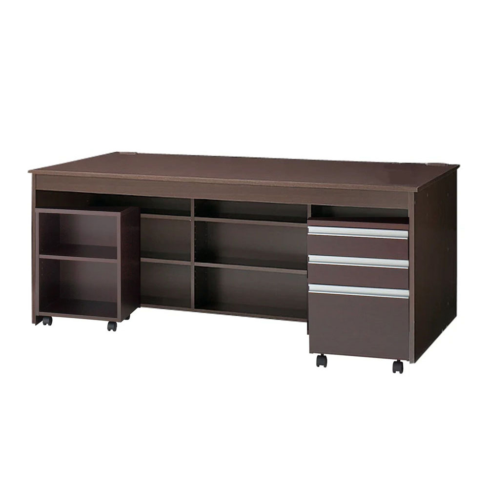 奥行たっぷりデスク3点セット（パソコンデスク・ラック・チェスト）幅180cm オフィス 事務 書斎机 机 643403