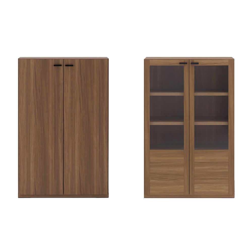 ≪幅74.5cm ガラス扉1台＋板扉1台 ≫重厚感のあるがっちり本棚シリーズ 上下セット（ガラス扉・板扉）＋天井突っ張り金具 突っ張り収納 ラック 本棚 シェルフ 643926