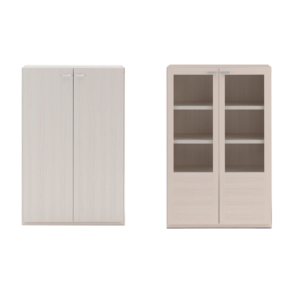 ≪幅74.5cm ガラス扉1台＋板扉1台 ≫重厚感のあるがっちり本棚シリーズ 上下セット（ガラス扉・板扉）＋天井突っ張り金具 突っ張り収納 ラック 本棚 シェルフ 643926