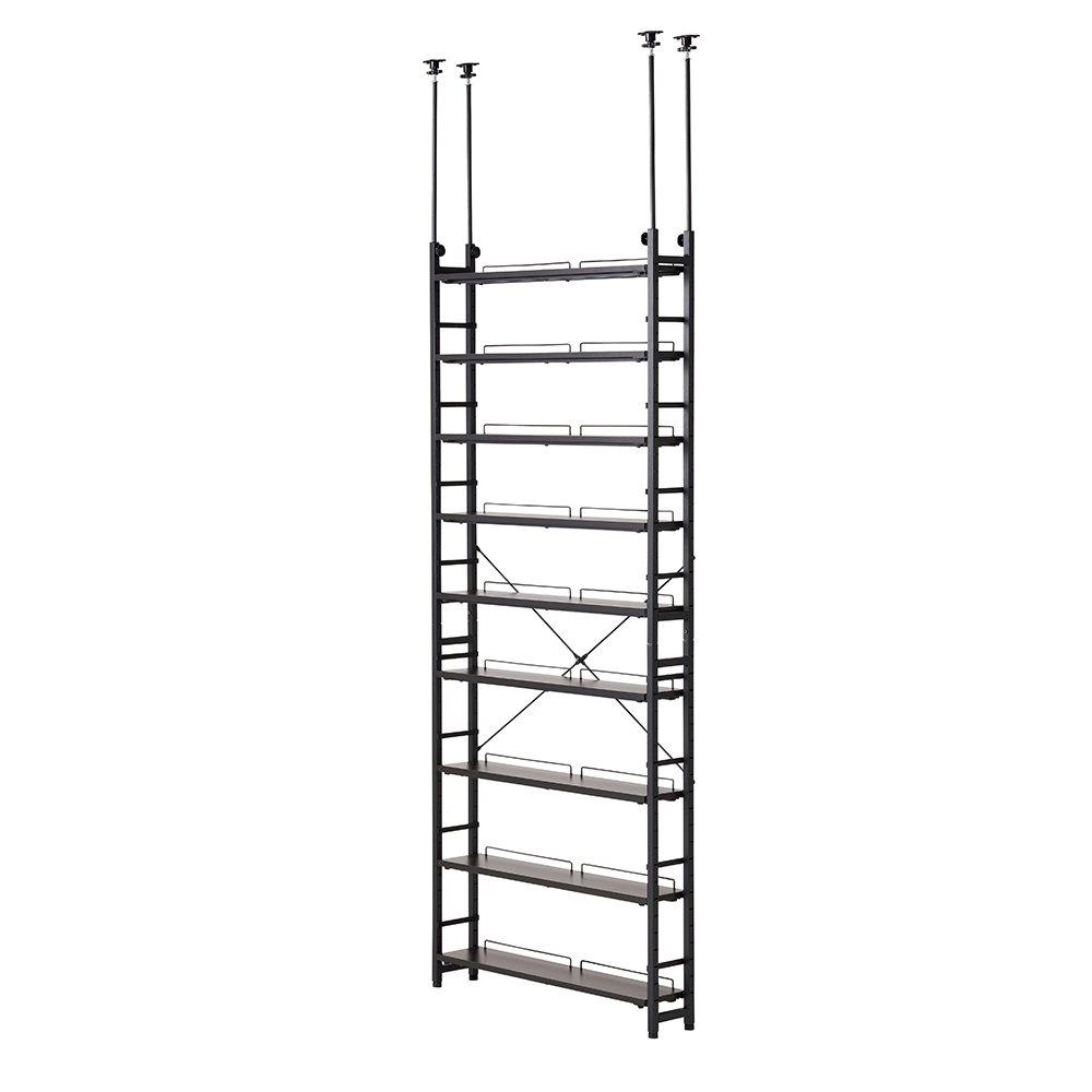 可動棚仕様のコンパクトブックシェルフ 幅80cm奥行17cm高さ200-260cm 突っ張り収納 ラック 本棚 シェルフ 644031