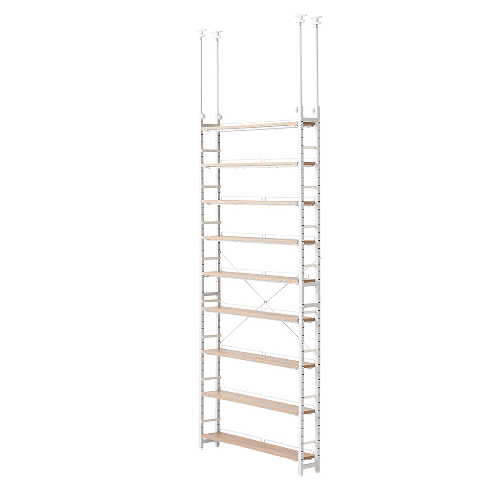 可動棚仕様のコンパクトブックシェルフ 幅80cm奥行17cm高さ200-260cm 突っ張り収納 ラック 本棚 シェルフ 644031