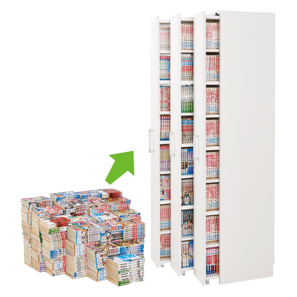 完成品！スライドすき間本棚 コミックタイプ3列 幅60cm コミックラック 本棚 ラック シェルフ 644133