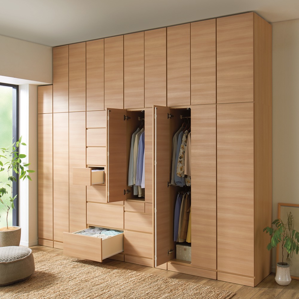 お部屋の天井構造を考慮した壁面ワードローブ ハンガー＆引き出し 幅80高さ180cm（高い梁下に） ワードローブ クローゼット 衣類収納 644224