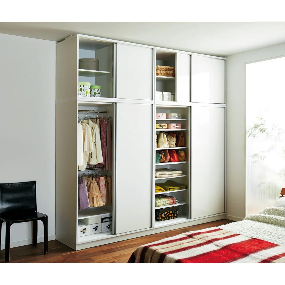 【日本製】省スペースで大容量！引き戸式ミラーワードローブ ハンガー 幅88cm ワードローブ クローゼット 衣類収納 644301