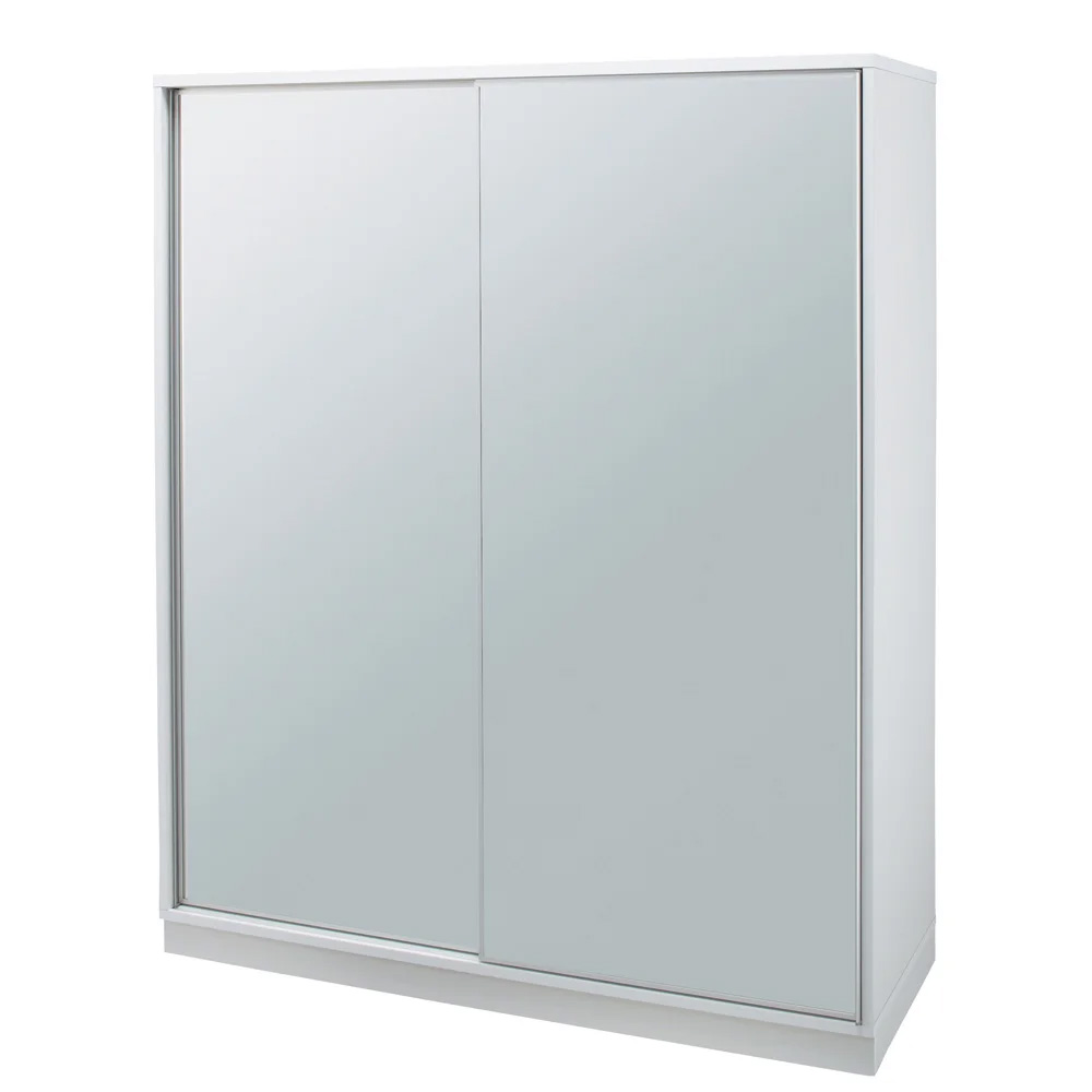 【日本製】省スペースで大容量！引き戸式ミラーワードローブ ハンガー 幅148cm ワードローブ クローゼット 衣類収納 644303