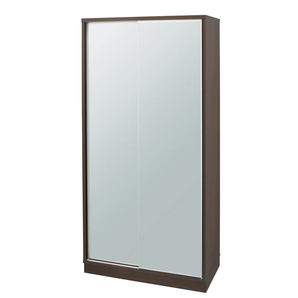 【日本製】省スペースで大容量!引き戸式ミラーワードローブ ハンガー棚タイプ 幅88cm ワードローブ クローゼット 衣類収納 644304