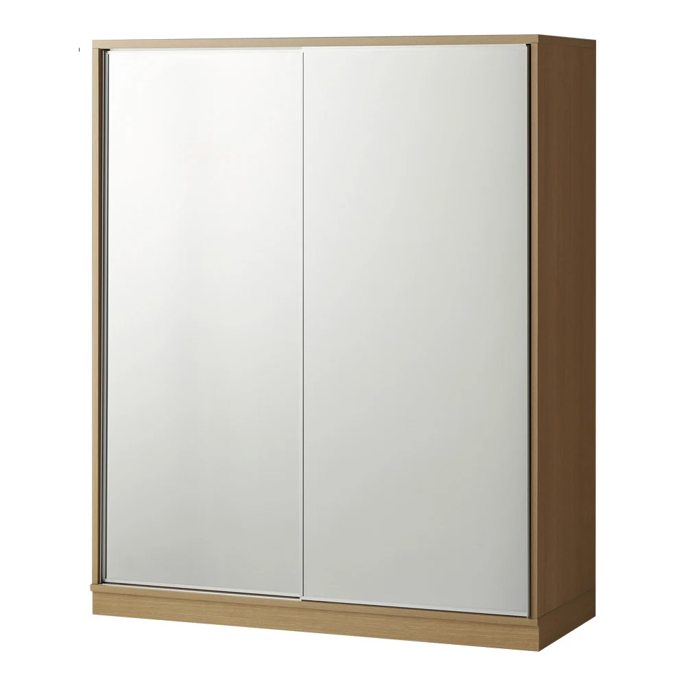 【日本製】省スペースで大容量！引き戸式ミラーワードローブ 棚タイプ 幅148cm ワードローブ クローゼット 衣類収納 644309