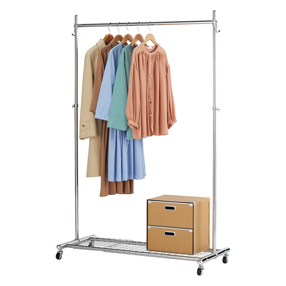 プロ仕様 棚付き頑丈ハンガーラック 幅120cm ハンガーラック パイプハンガー 衣類収納 644416