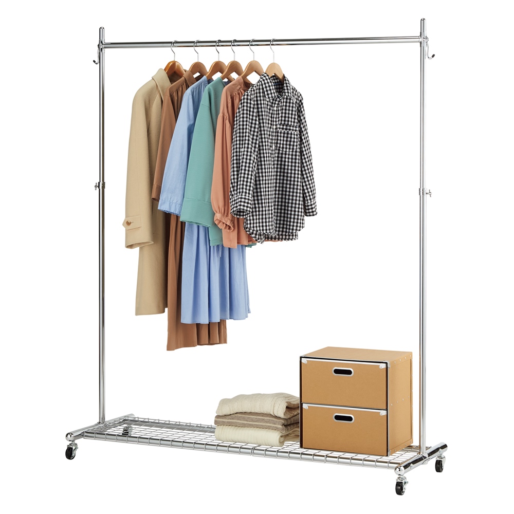 プロ仕様 棚付き頑丈ハンガーラック 幅150cm ハンガーラック パイプハンガー 衣類収納 644417