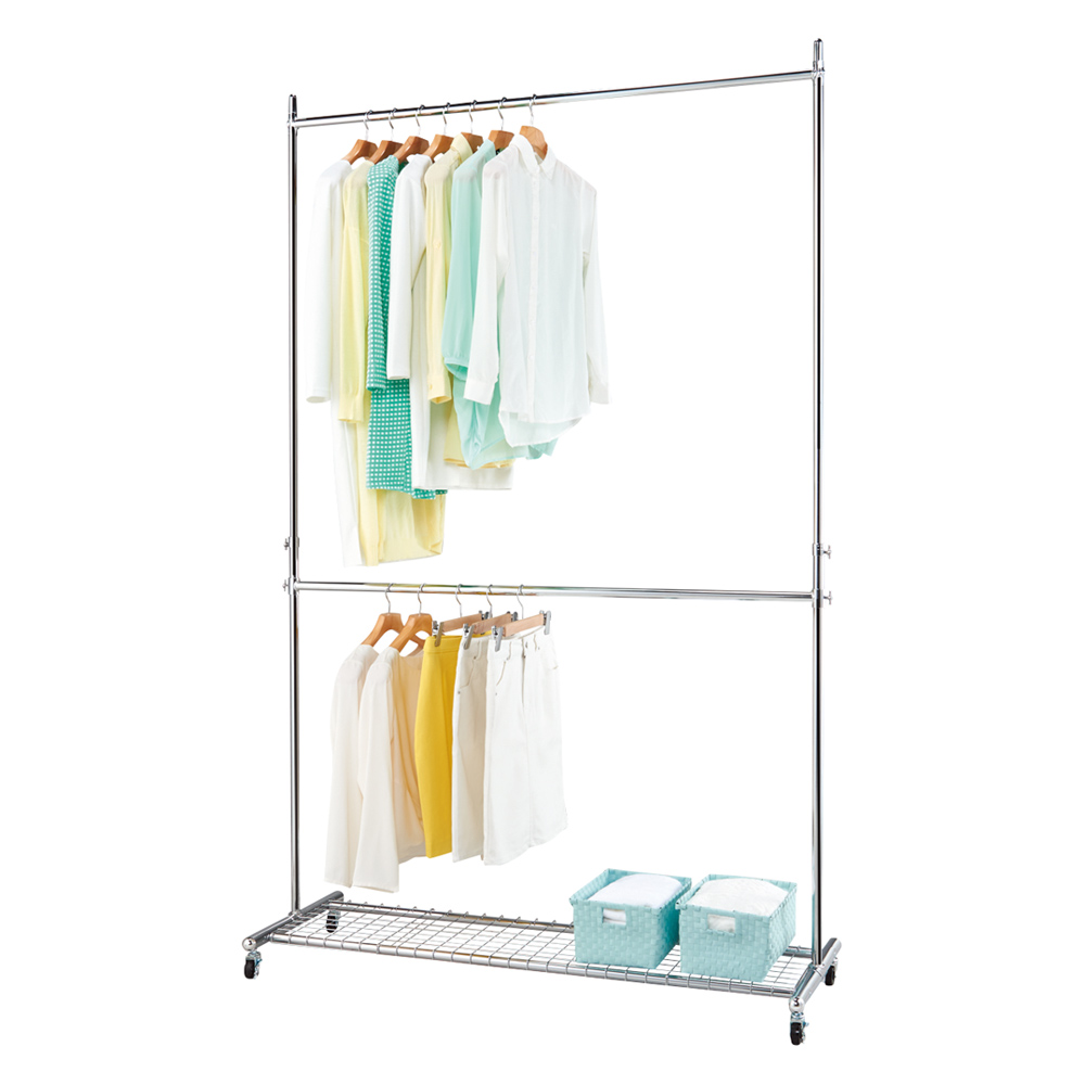 プロ仕様 上下2段頑丈ハンガーラック 幅147cm ハンガーラック パイプハンガー 衣類収納 644421