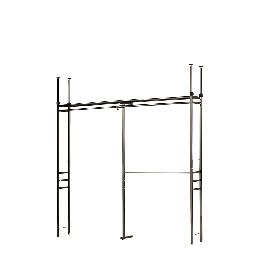 奥行30cm 光沢ブラッククローゼットハンガーラック ロータイプ・幅111-200cm クローゼットハンガー カバー 衣類収納 644663