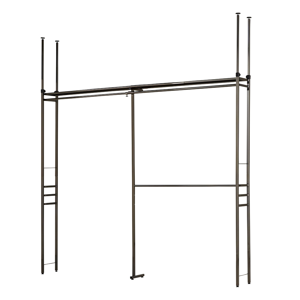 奥行30cm 光沢ブラッククローゼットハンガーラック ハイタイプ・幅140-250cm クローゼットハンガー カバー 衣類収納 644666