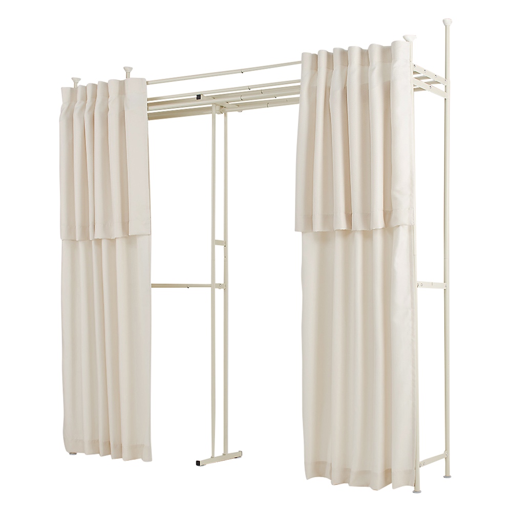 組立の労力を削減した頑丈突っ張りハンガー 幅伸縮タイプ（116-210cm） カーテン付き クローゼットハンガー カバー 衣類収納 644678