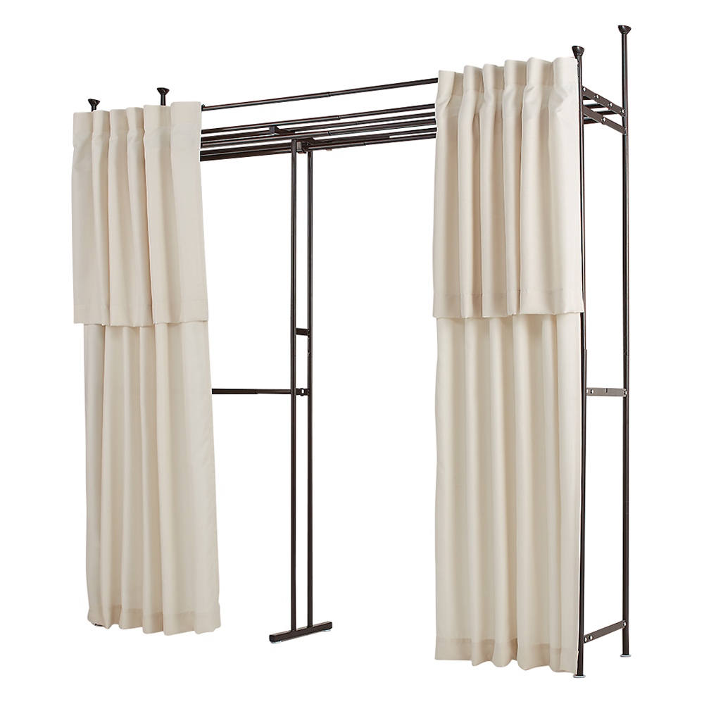 組立の労力を削減した頑丈突っ張りハンガー 幅伸縮タイプ（116-210cm） カーテン付き クローゼットハンガー カバー 衣類収納 644678