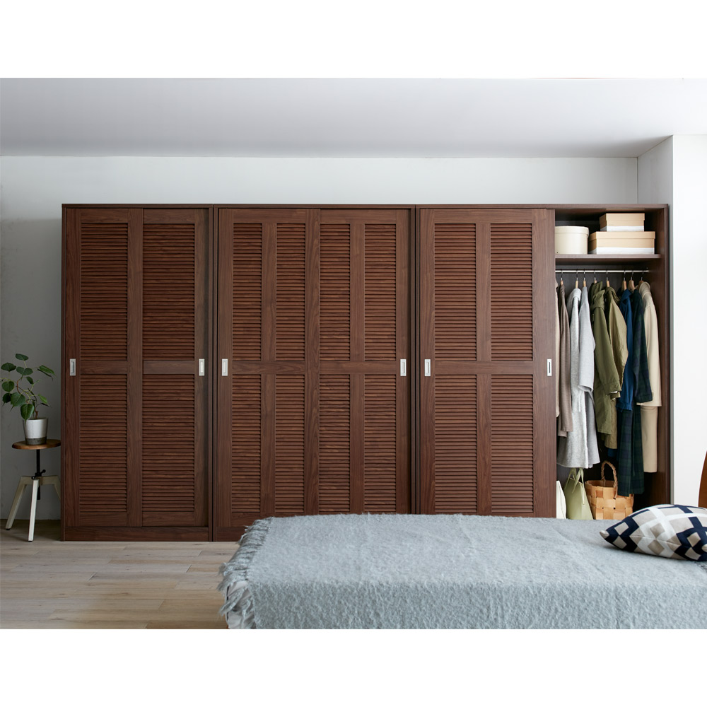 通気性の良い 引き戸ルーバーワードローブ 幅120cm ワードローブ クローゼット 衣類収納 644715