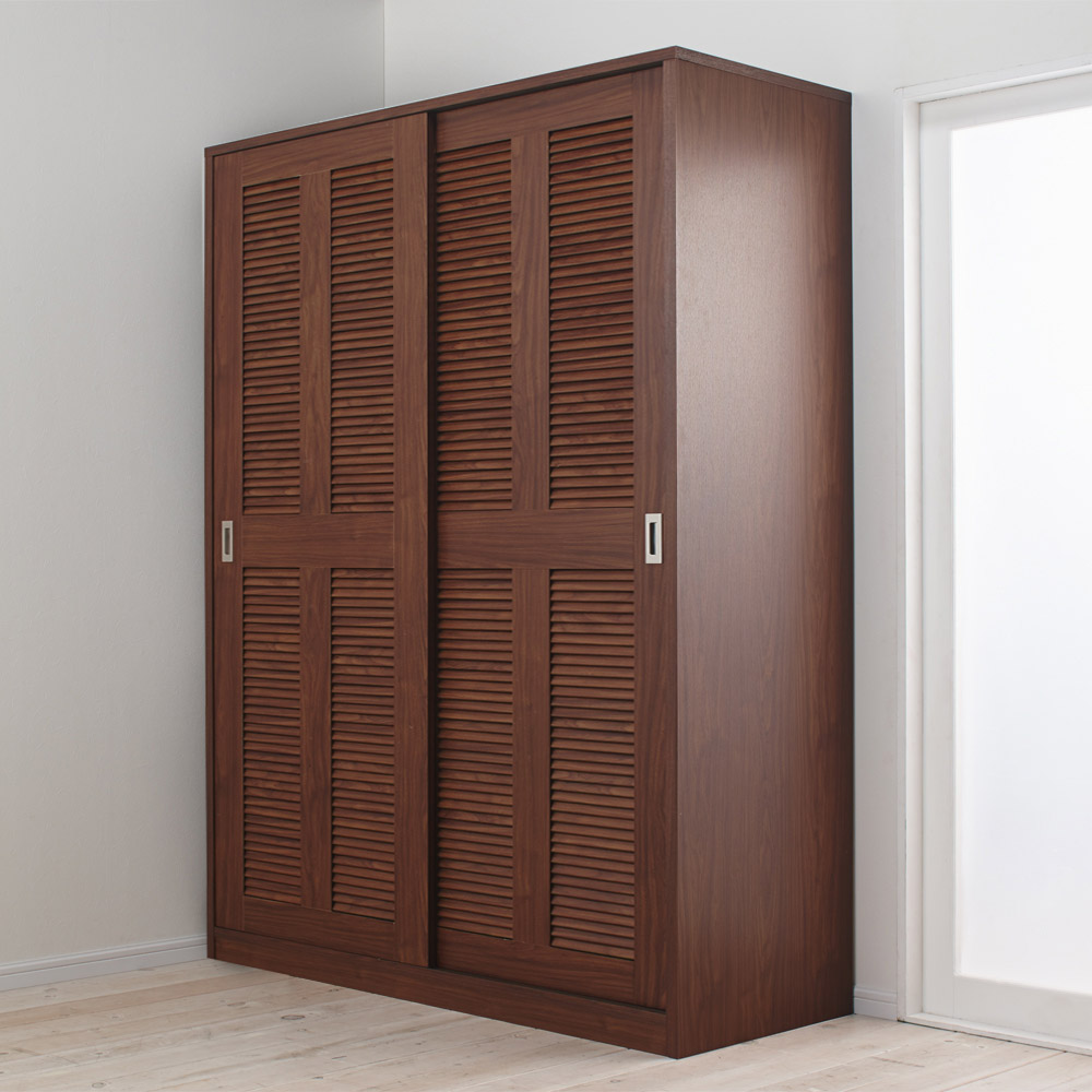 通気性の良い 引き戸ルーバーワードローブ 幅150cm ワードローブ クローゼット 衣類収納 644716