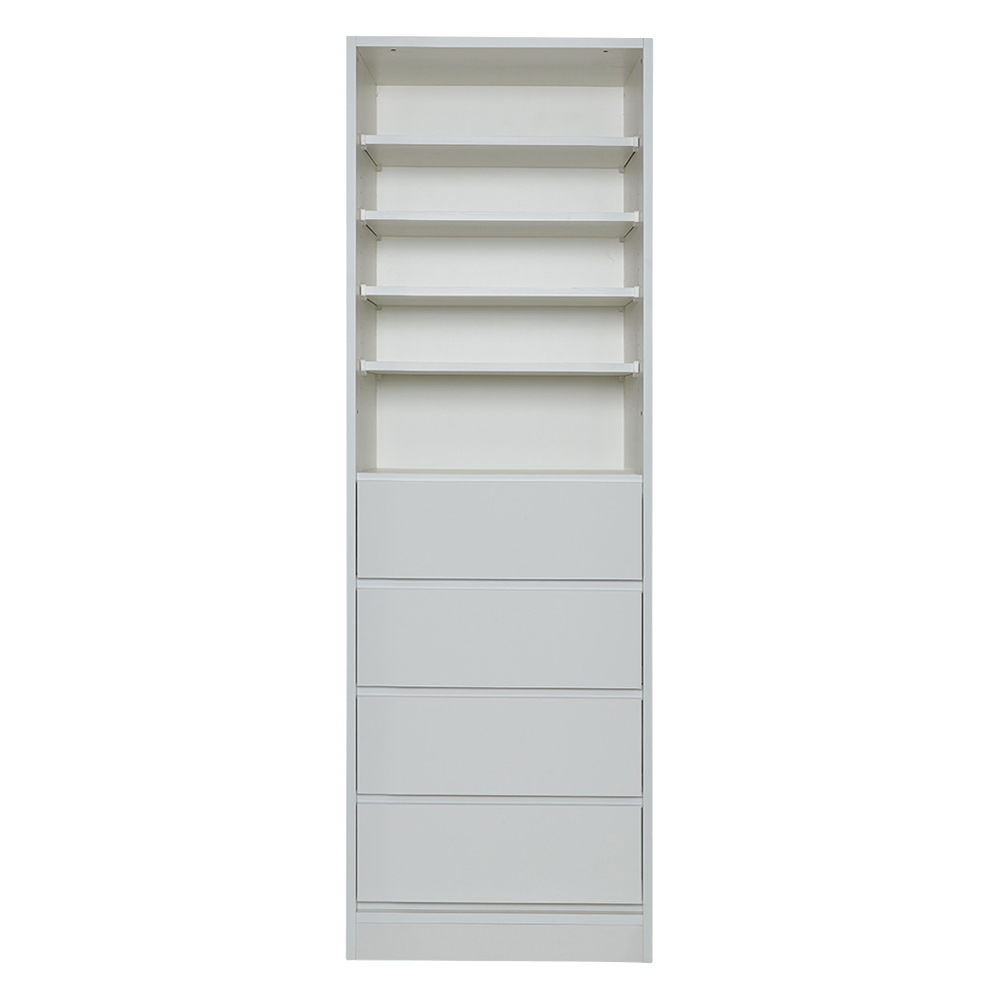 奥行スリムで省スペース オープン間仕切りワードローブ 棚＋引き出し4杯 幅60奥行44cm 棚 間仕切り収納 間仕切り 収納 パーテーション リビング収納 644825