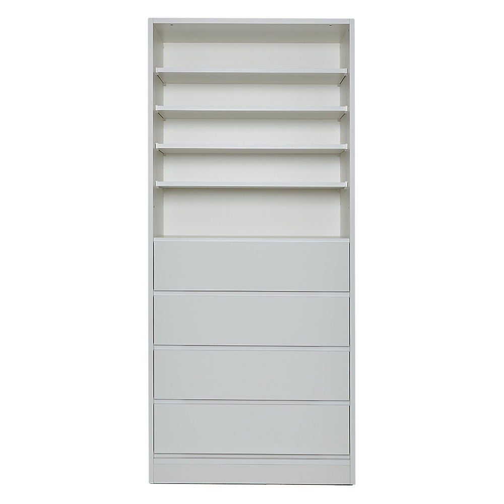 奥行スリムで省スペース オープン間仕切りワードローブ 棚＋引き出し4杯 幅80奥行44cm パーテーション 間仕切り リビング収納 644828