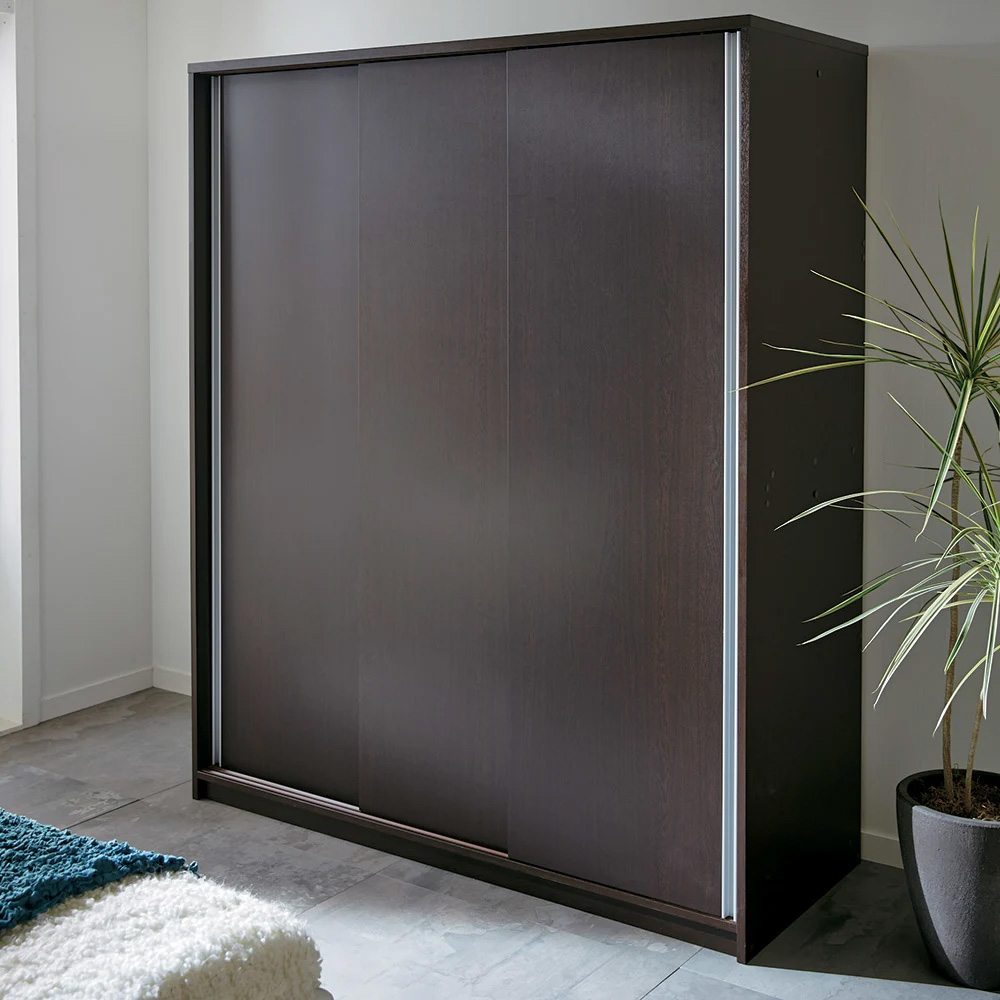 【日本製】3枚引き戸で出し入れも楽チン 大容量収納庫シリーズ 布団収納 奥行80cm幅150cm高さ182.5cm ワードローブ クローゼット 衣類収納 644934