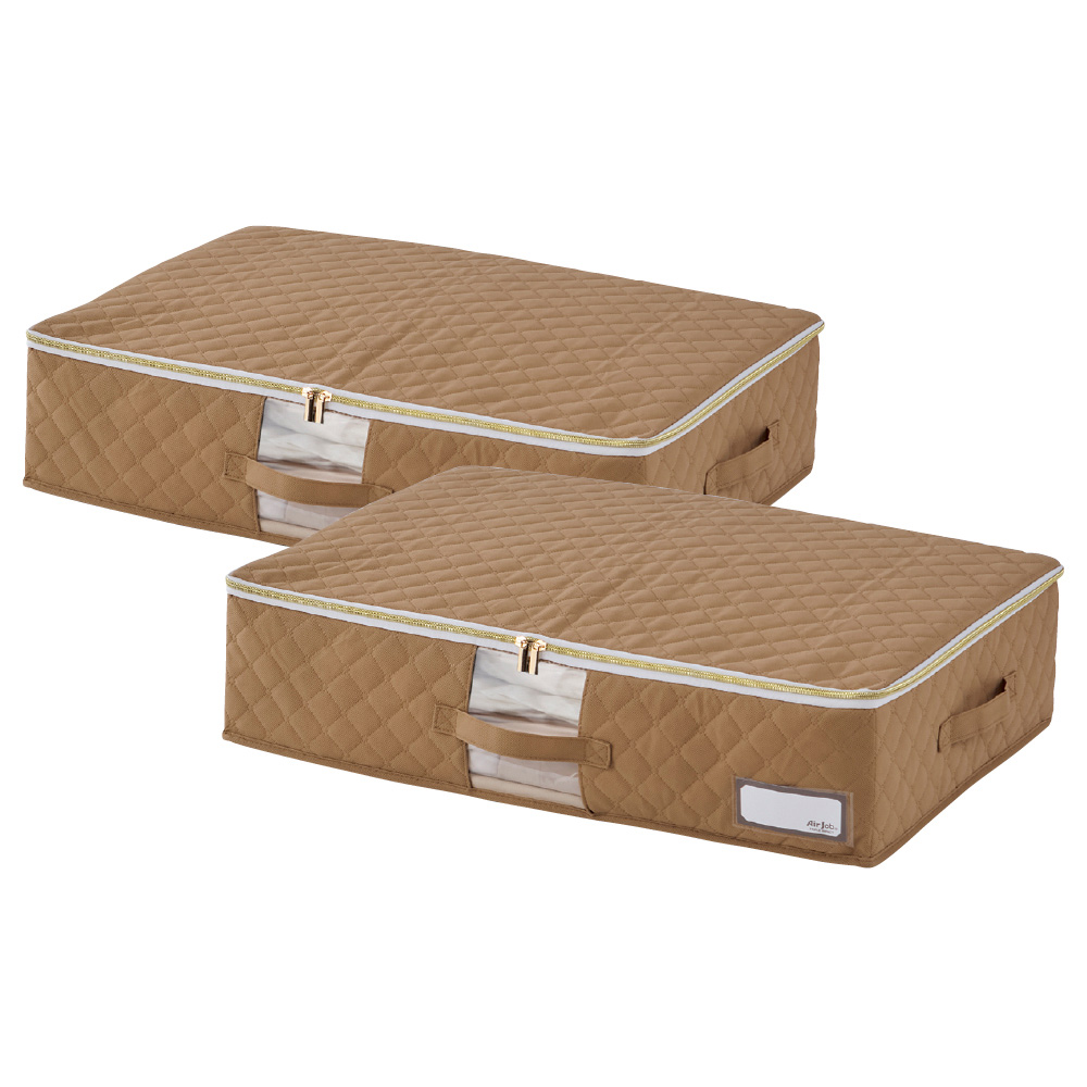 デザインにもこだわった 折りたためる抗菌防臭・防ダニ加工 圧縮収納ケース 大サイズ(2枚組) 幅65cm奥行45cm高さ15cm 布団収納袋 衣類収納 645057