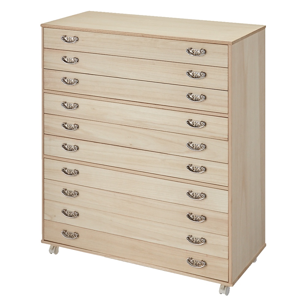 【キャスター付きでどこでも使える】総桐着物収納クローゼットワゴン 浅引き10段・高さ112cm 押入れ クローゼット収納 衣類収納 645135