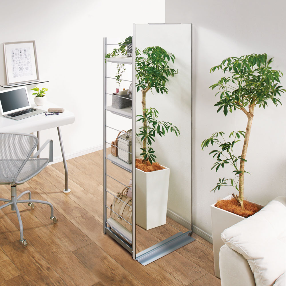 手軽に間仕切り パネル収納 「ミラータイプ」 棚4枚・幅60cm パーテーション 間仕切り リビング収納 640321