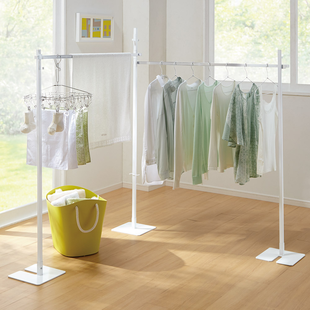 コンパクトに収納 2WAY物干しポールハンガー ダブル 洗濯物干し台 洗濯用品 物干し 64036C