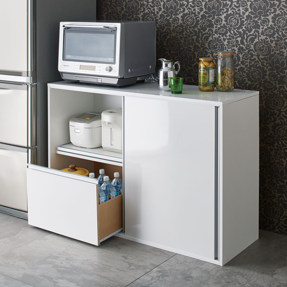 全部隠せる スライド棚付きキッチン家電収納庫 ロータイプ キッチンボード キッチン収納 640811