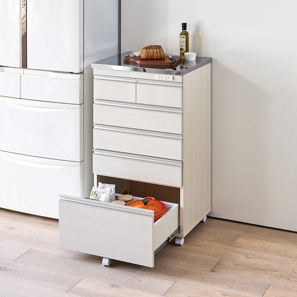 移動できる光沢ステンレス天板キッチンカウンター 幅60.5cm 5段・高さ101cm キッチンカウンター キッチン収納 641504