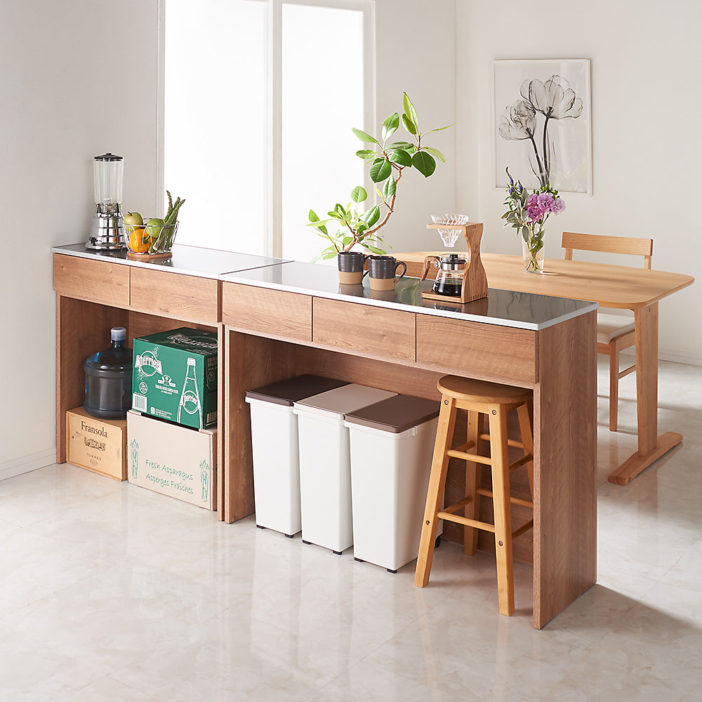 ステンレストップ下段オープン 間仕切りカウンター 幅89cm キッチンカウンター キッチン収納 641557