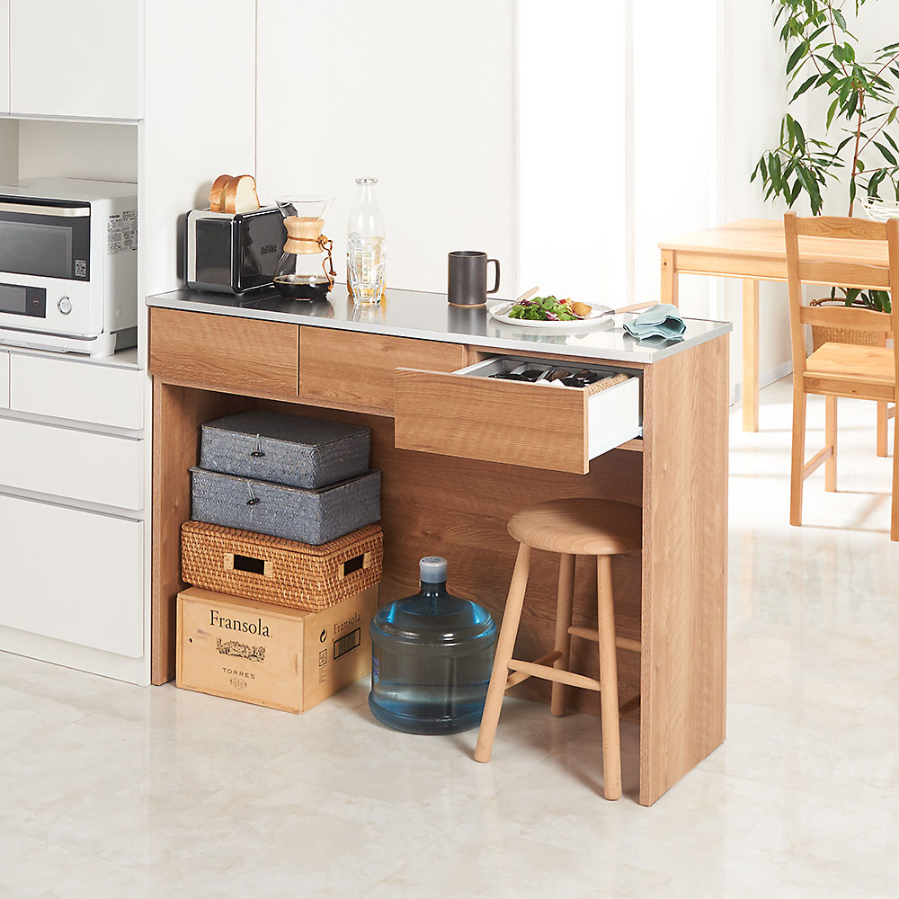 ステンレストップ下段オープン 間仕切りカウンター 幅119cm キッチンカウンター キッチン収納 641558