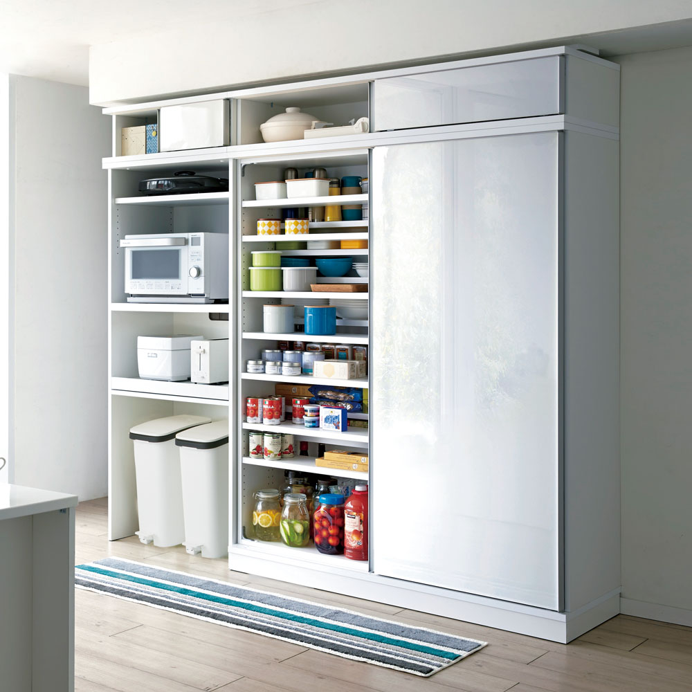 狭いキッチンでも広々使える引き戸式大型パントリーシリーズ スライド収納庫 板扉 幅148cm キッチンボード キッチン収納 641726