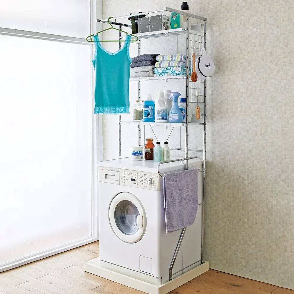 驚きのパイプ幅1.2cm すき間に収まるランドリーラック 棚3段 洗濯機ラック ランドリーラック 洗濯用品 物干し 642007