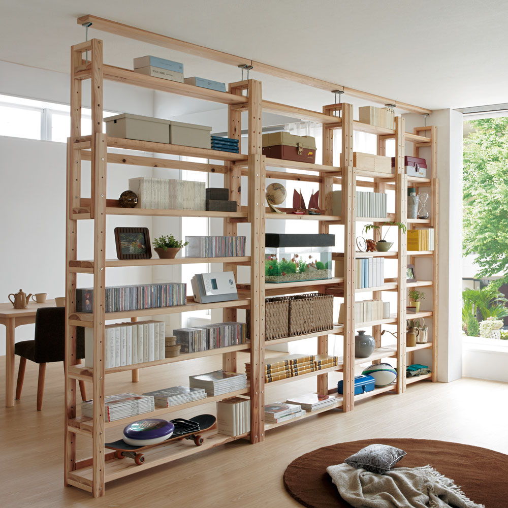 国産杉頑丈突っ張りラック(本棚) 幅119奥行27.5cm 突っ張り収納 ラック 本棚 シェルフ 642310