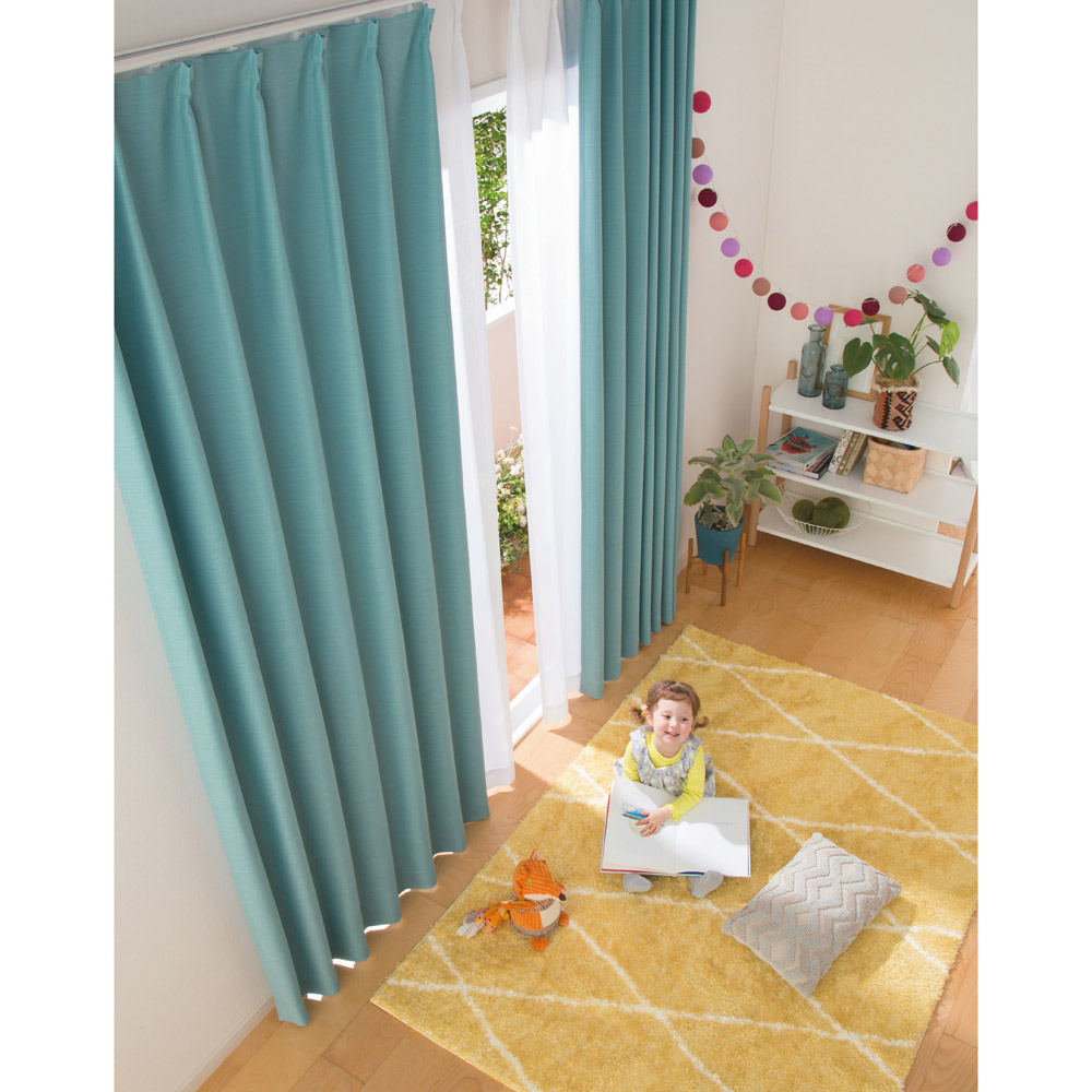 NEW新品 カーテン ターコイズ 幅150cm×丈210cm 1枚入り 日本製 国産
