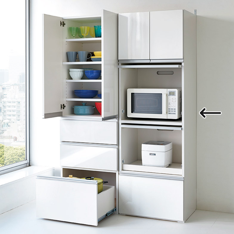 ワイドな収納とデザインを兼ね備えた組み立て式キッチンラック☆