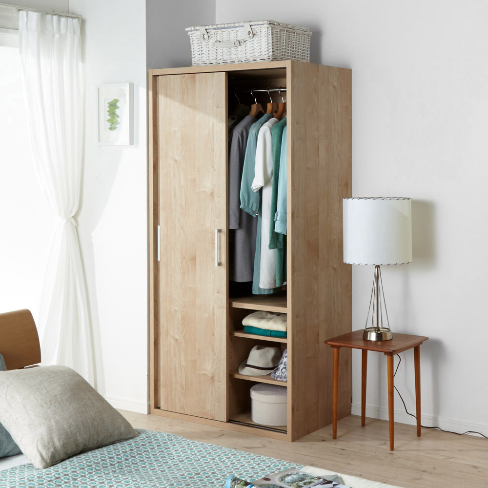 オシャレな北欧風デザイン 天然木調 引き戸クローゼットハンガー 幅90cm 通販 ディノス