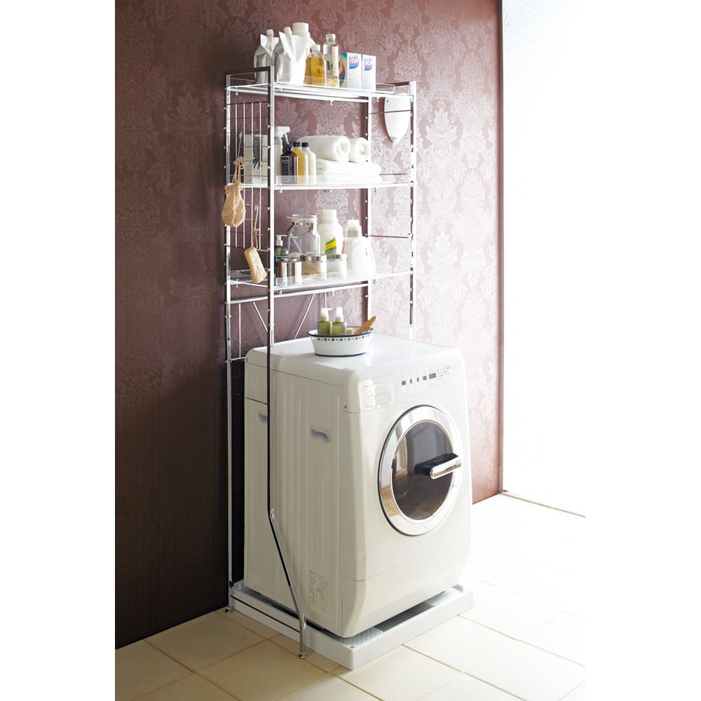 Dショッピング インテリア雑貨 日用品 洗濯用品 アイロン 洗濯機ラック ランドリーラック まるでホテル 透き通る棚板のスタイリッシュランドリーラック 棚3段 カテゴリ ランドリーグッズの販売できる商品 ディノス ドコモの通販サイト