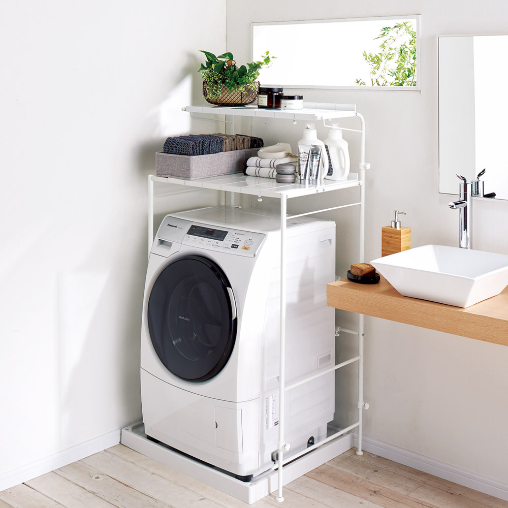 Dショッピング インテリア雑貨 日用品 洗濯用品 アイロン 洗濯機ラック ランドリーラック 32cmまでの段差対応 奥行たっぷりランドリーラック 棚2段 カテゴリ ランドリーグッズの販売できる商品 ディノス ドコモの通販サイト