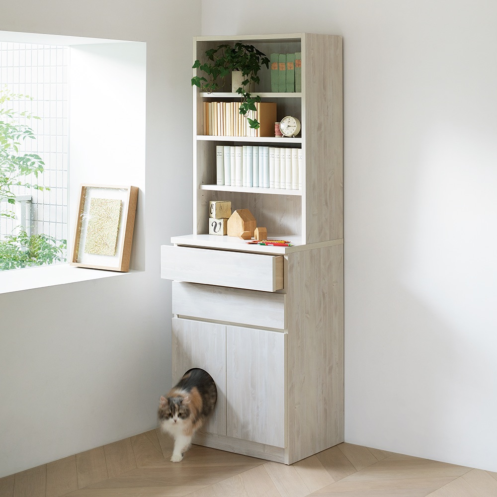 ネコ用トイレやベッドを置けるスペース付き リビング収納庫 幅60 5cm奥行45 5cm高さ180cm 通販 ディノス