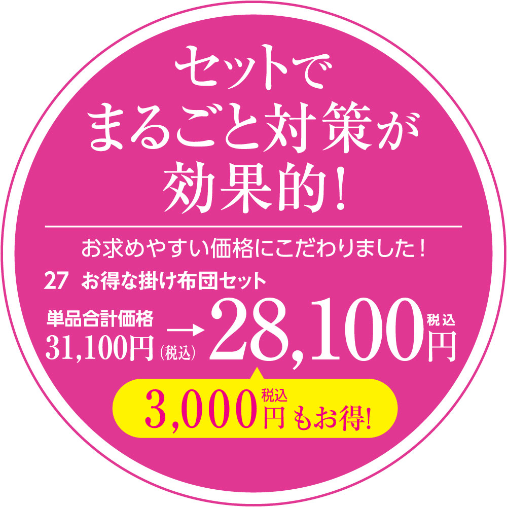 家庭でできる花粉対策アレルバスター（R）加工布団 お得なベッド用シングル3点セット（枕・掛け布団・敷きパッド） ディノスANAmall店