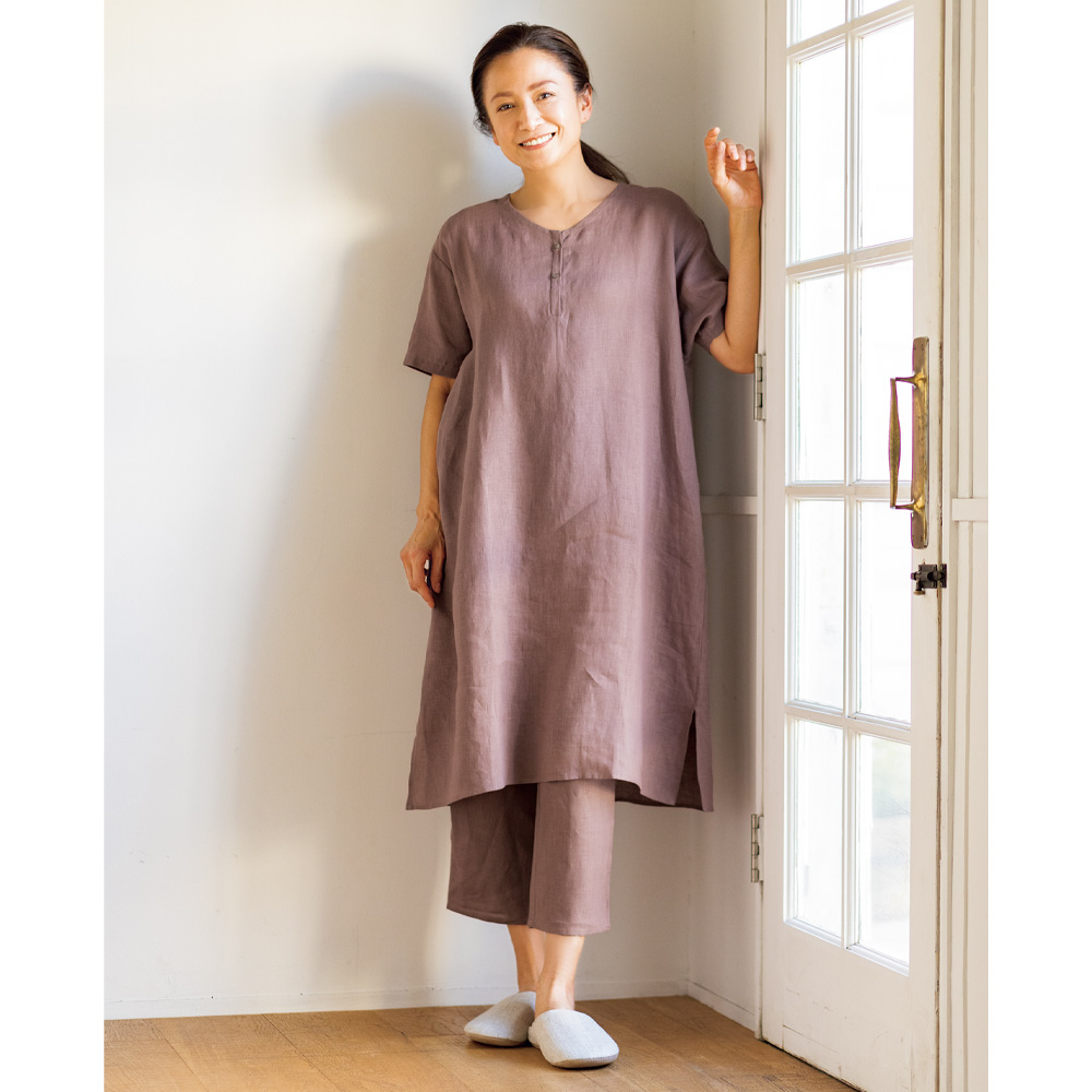 LINEN ＆ BASIC / リネン ＆ ベーシック】リネン100％のリラックスウェア（ワンピース・パンツセット） M・L ディノスANAmall店