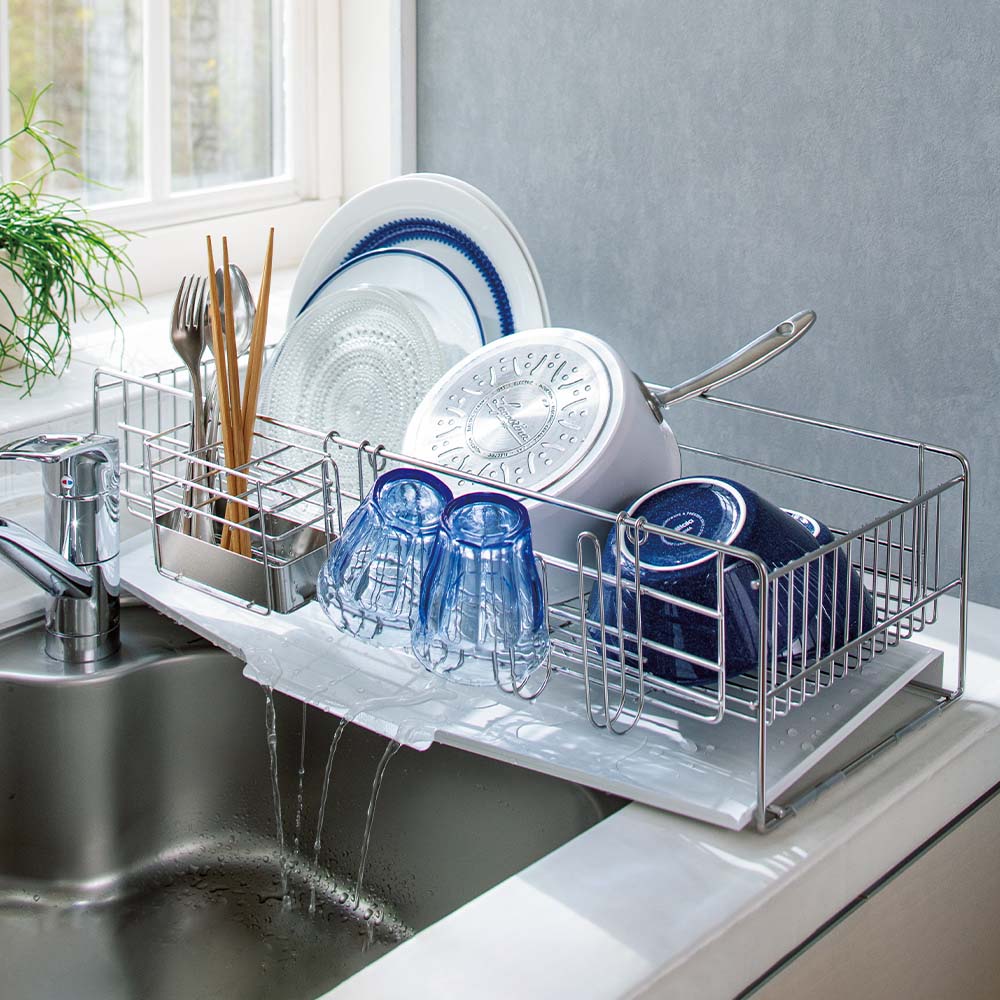 ≪フッ素加工ステンレストレー≫ ステンレス製シンクに渡せる水切り  