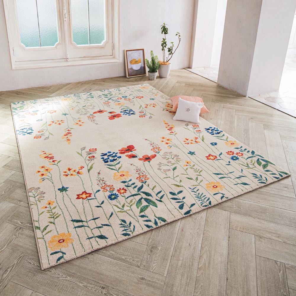 カーペット 絨毯 約200×200cm ベージュ ホットカーペット対応 床暖房