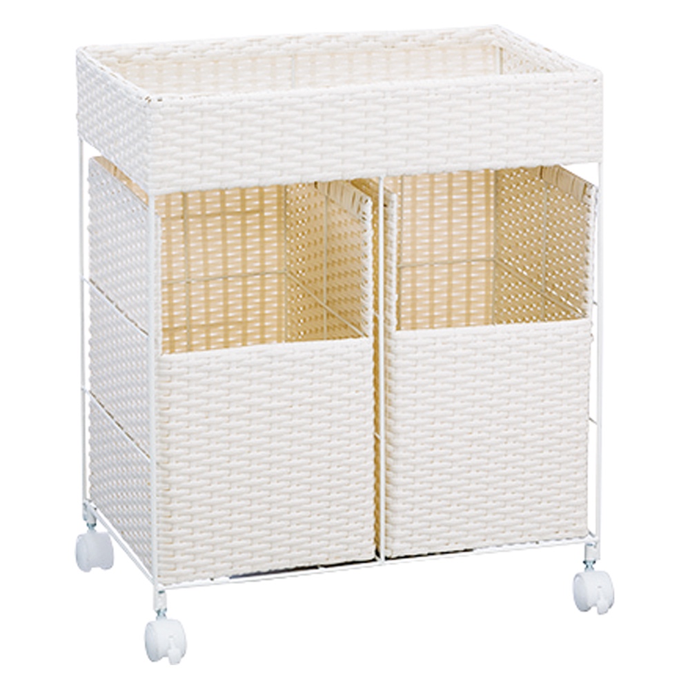 ラタン風分別ランドリーバスケット 2分別 ランドリー 洗濯かご トイレ 洗面所 ランドリー収納 521316