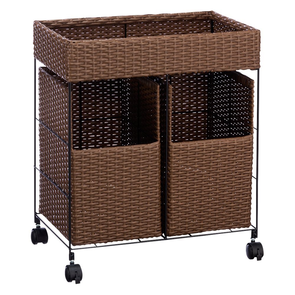 ラタン風分別ランドリーバスケット 2分別 ランドリー 洗濯かご トイレ 洗面所 ランドリー収納 521316